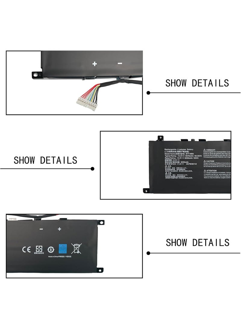 Max Power BTY-M6M Laptop Battery Replacement for MSI Creator 15 A10SD A10SF GS66 Stealth 10SFS 10SGS 10SE-045 10UG GE66 Raider 10SFS WS66 10TMT-207US GE76 Raider 10UH Series (15.2V 99Wh 6250mAh) - Image 4