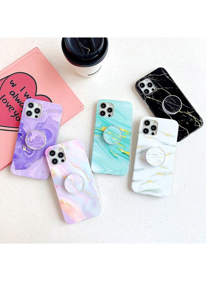 زبون جراب لهاتف iPhone 12 Pro Max مصنوع من مادة TPU السميكة بنمط رخامي مصقول مع حامل قابل للطي - Image 2