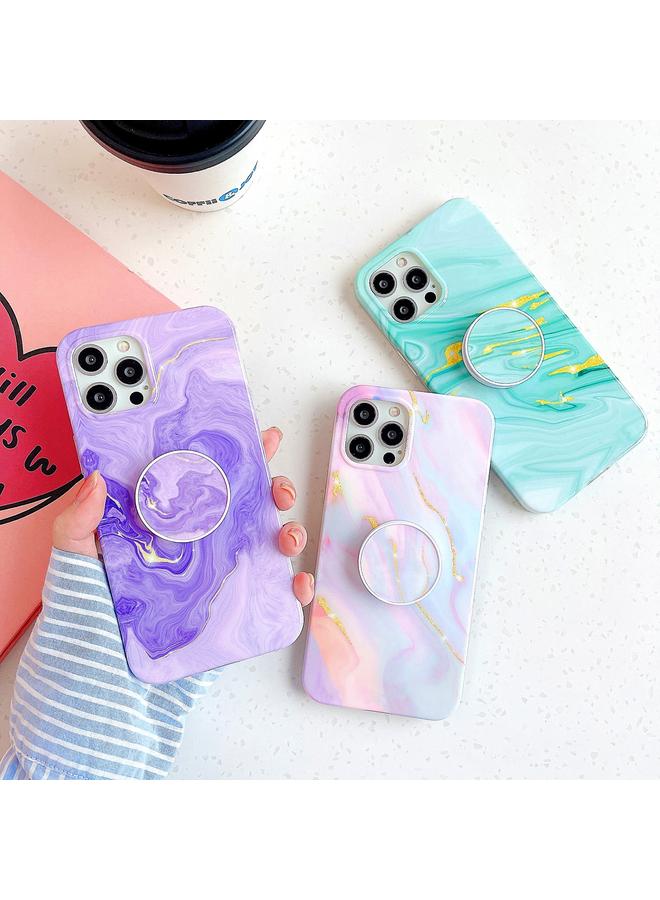 زبون جراب لهاتف iPhone 12 Pro Max مصنوع من مادة TPU السميكة بنمط رخامي مصقول مع حامل قابل للطي - Image 3