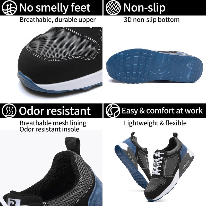 Bexow Premium Safety Shoes Steel Toe Lightweight Slip Resistant Breathable Work Sneakers with Kevlar Midsole Anti-Smashing Puncture Proof Comfortable Industrial Footwear for Men and Women - Image 4