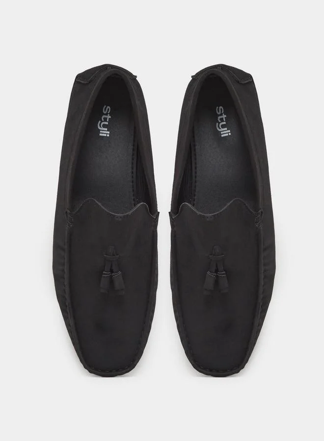 Styli Black Men Black Suede Loafers for Men | Best Price UAE