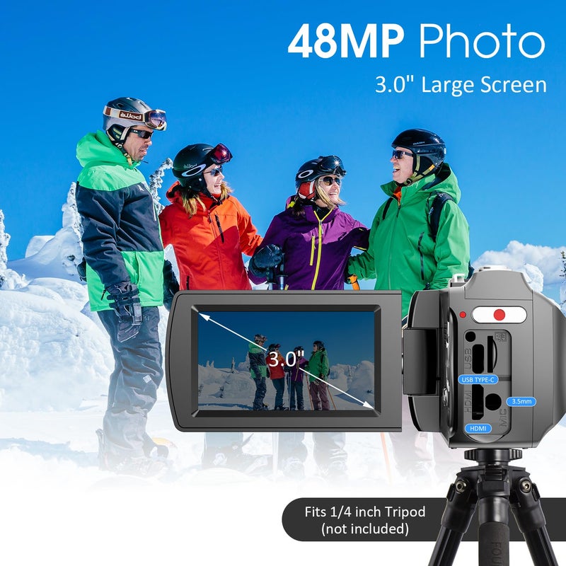 Rumyums Camcorder Video Camera with Wireless Lavalier Microphone for Podcast, Vlog, Interview & Video Recording, 4K 48MP Vlogging Camera 18X Digital Video Camera 3.0 Inch Screen Digital Camera with Remote - Image 5