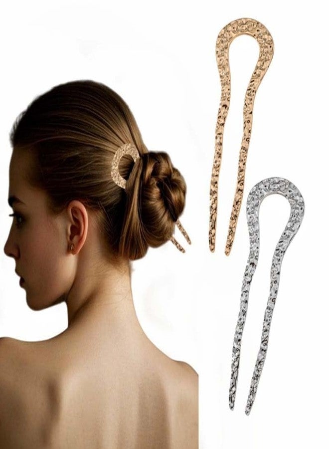LINXI U-shaped hair clips, gold and silver metal hair forks, retro U-shaped fashion matching hair clips, women's hair buns (Gold+Silver) - Image 1