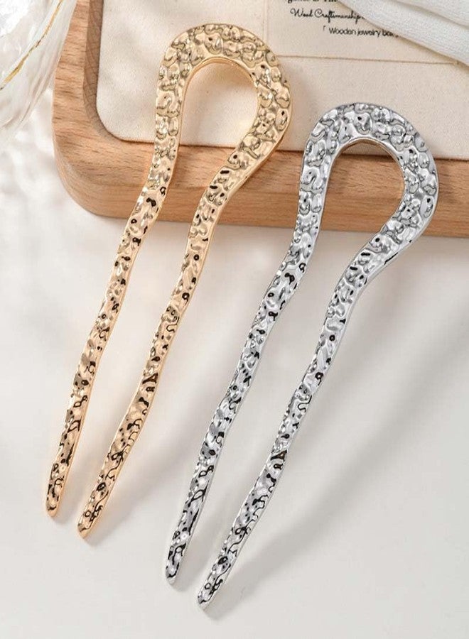 LINXI U-shaped hair clips, gold and silver metal hair forks, retro U-shaped fashion matching hair clips, women's hair buns (Gold+Silver) - Image 5