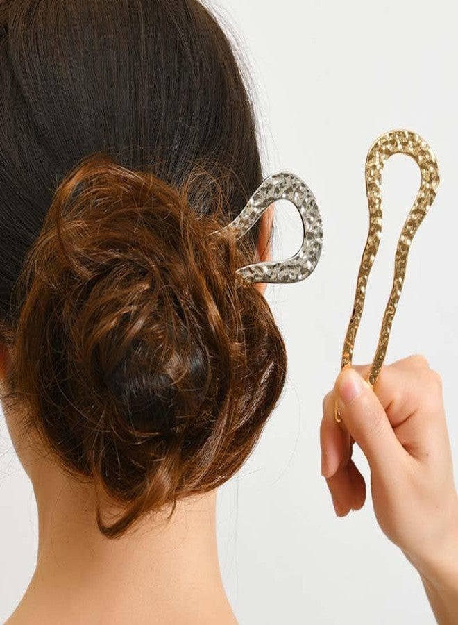 LINXI U-shaped hair clips, gold and silver metal hair forks, retro U-shaped fashion matching hair clips, women's hair buns (Gold+Silver) - Image 2