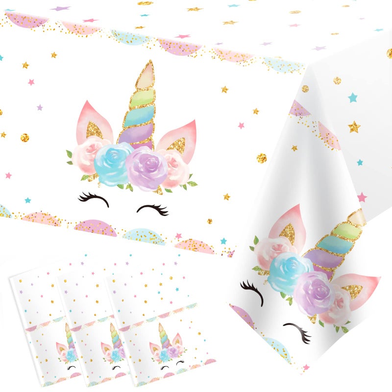DaiUni 3PCS Unicorns Tablecloths for Birthday Decoration Plastic Disposable Rectangle Table Covers for Kids Girls Baby Shower Party Supplies 54 x 108