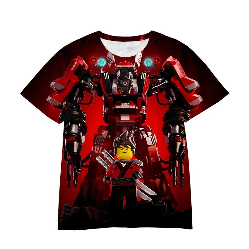 New E-Commerce Cartoon Game 3D Printing Blocks Mecha World Big Boys And Girls T-Shirt Manufacturers - Image 2