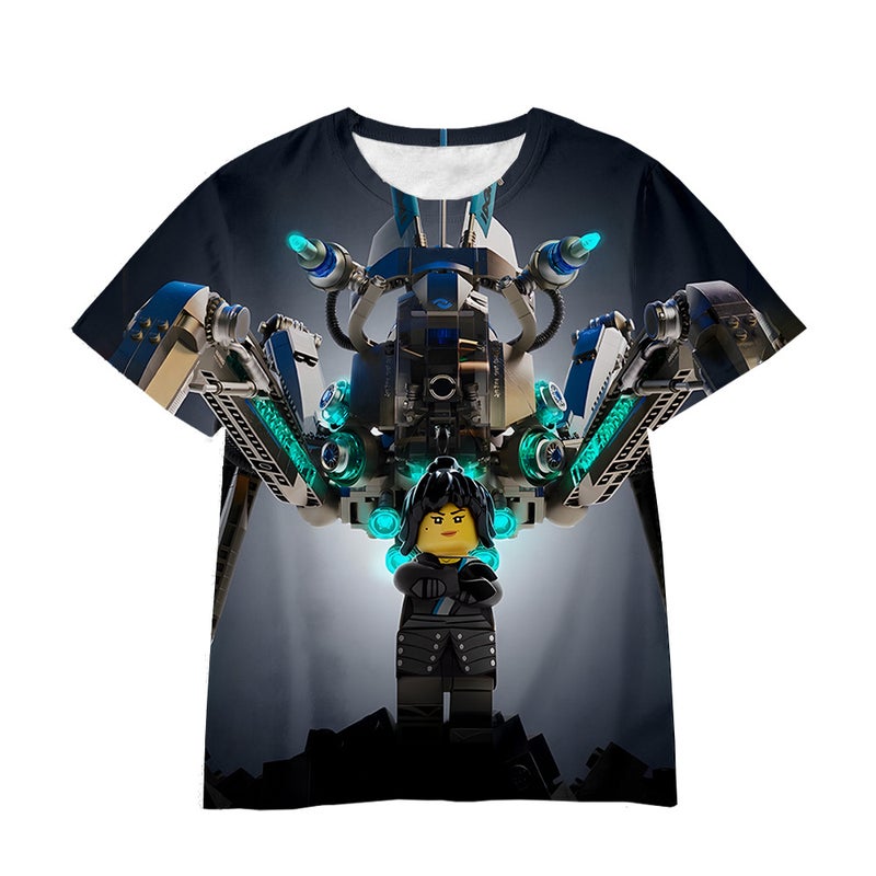 New E-Commerce Cartoon Game 3D Printing Blocks Mecha World Big Boys And Girls T-Shirt Manufacturers - Image 3