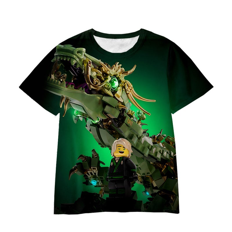 New E-Commerce Cartoon Game 3D Printing Blocks Mecha World Big Boys And Girls T-Shirt Manufacturers - Image 4