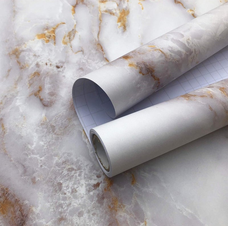 BPA® Marble White/Gold Contact Paper Marble Matte Wallpaper Bathroom countertop Decorative Paper Waterproof Removable countertop Bathroom(11.8" x 78.7") Decorate Wallpaper Thick Vinyl Film - Image 1