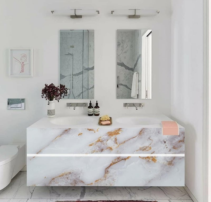 BPA® Marble White/Gold Contact Paper Marble Matte Wallpaper Bathroom countertop Decorative Paper Waterproof Removable countertop Bathroom(11.8" x 78.7") Decorate Wallpaper Thick Vinyl Film - Image 3