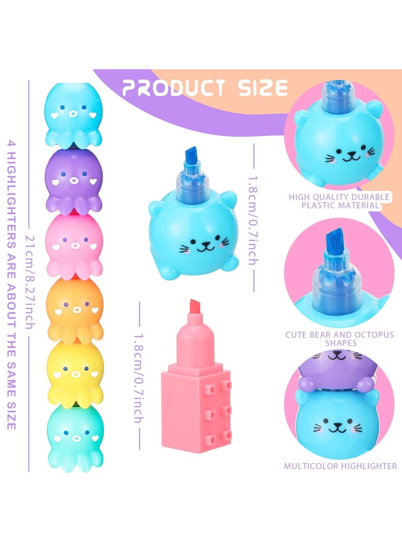Generic 4 /24PCS Colorful Shaped Highlighters Pastel Mini Highlighter Set Highlighters Stackable Markers for Kids Students Writing Graffiti School Office Supplies(Octopus, Blocks, Cat, Flower)  - Image 2
