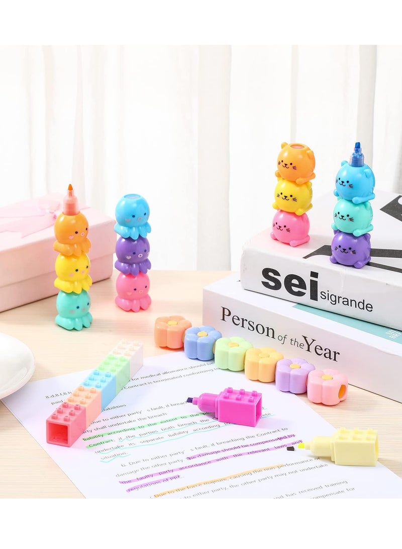 Generic 4 /24PCS Colorful Shaped Highlighters Pastel Mini Highlighter Set Highlighters Stackable Markers for Kids Students Writing Graffiti School Office Supplies(Octopus, Blocks, Cat, Flower)  - Image 4