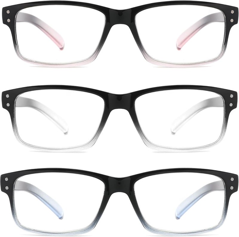 LANLANG All storage type compatible 3-Pack Reading Glasses for Men,Spring Hinge,3 Colors,Clear Lens,L-L007 Sand resistant - Image 1
