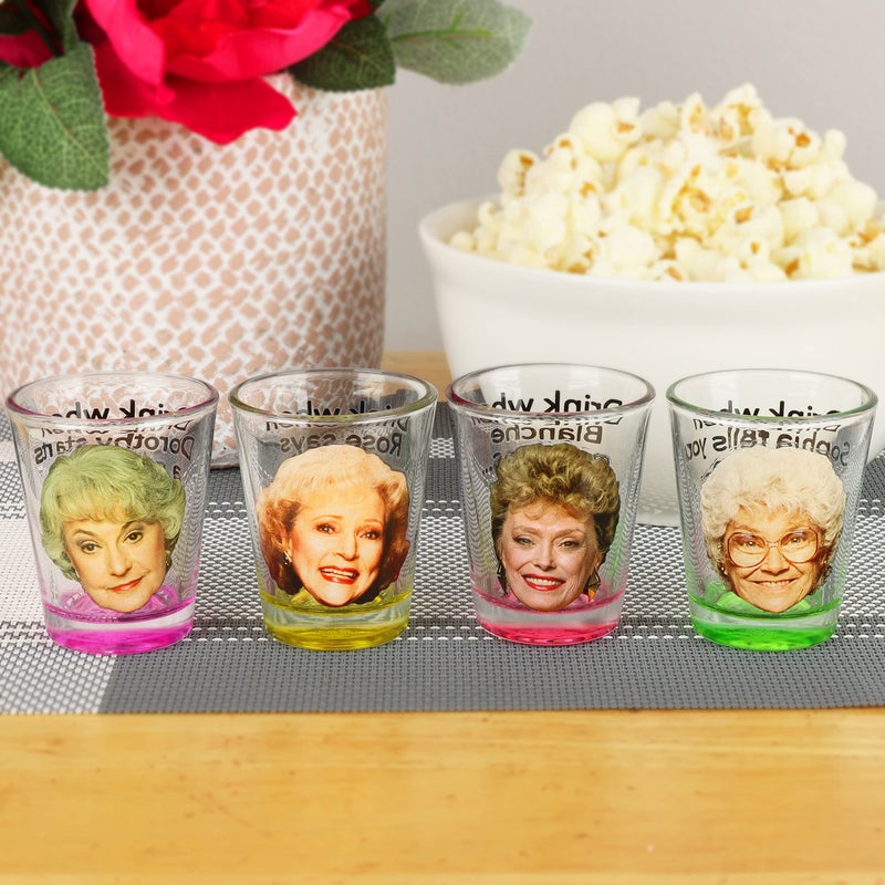 JUST FUNKY Golden Girls Pack Of 4  15 Oz Mini Glasses Perfect For Parties Game Night Bachelor Bachelorette Party College Graduation Birthday Gift