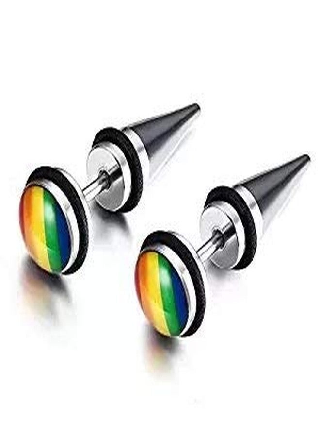 KARAY Stainless Steel Fashion Rainbow Ear Stud Earring for Gay & Lesbian Pride (Colorful)