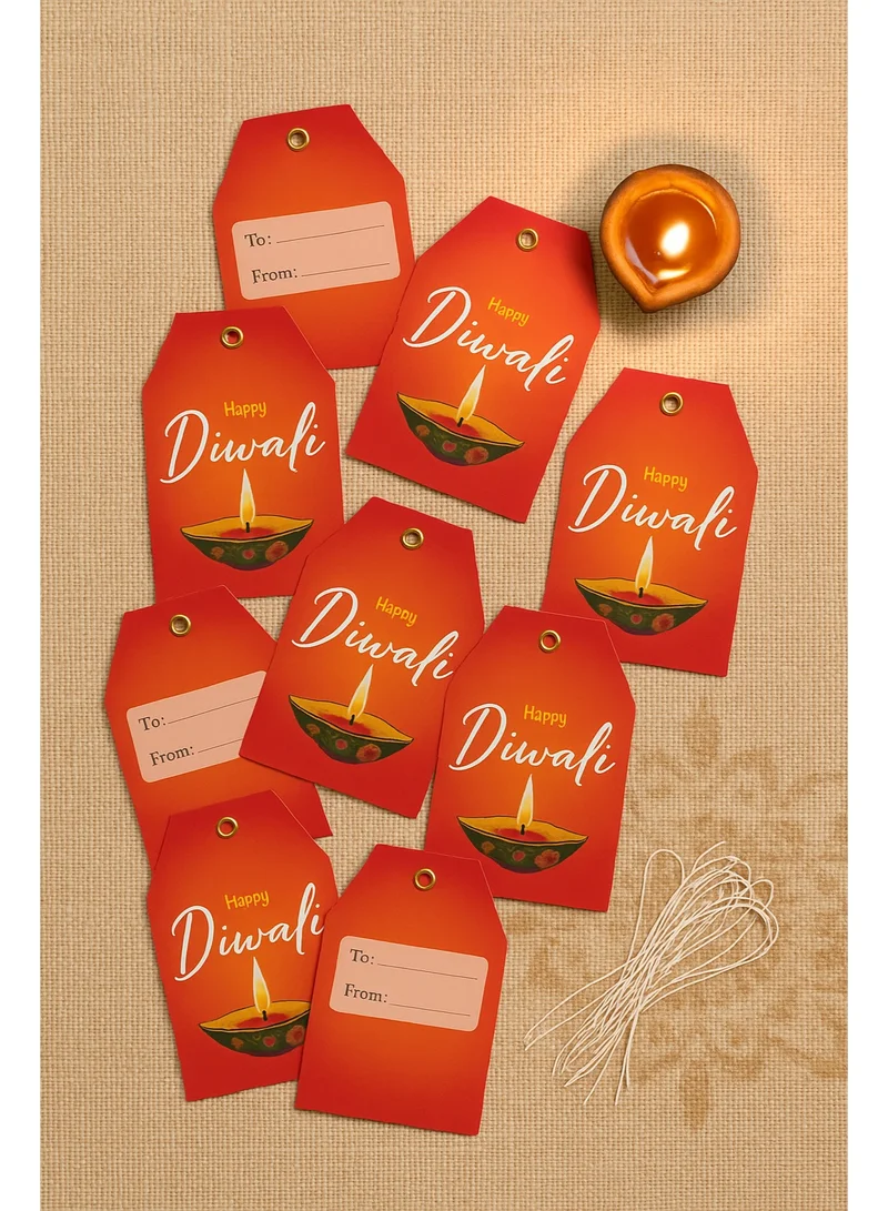 Share the Love Share the Love Happy festival of lights Gift Tags – Pack of 10, Red with Diya Design &amp; String – Premium Festive Gift Labels for Bags, Boxes &amp; Wrapping