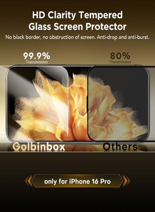 GolbinBox 3 Pack Screen Protector for iPhone 16 Pro 6.3 Inch, Military-Grade Shatterproof HD Tempered Glass with Installation Tray, 9H Hardness, Anti-Scratch, Anti-Blue Light | Bubble-Free Application - Image 4