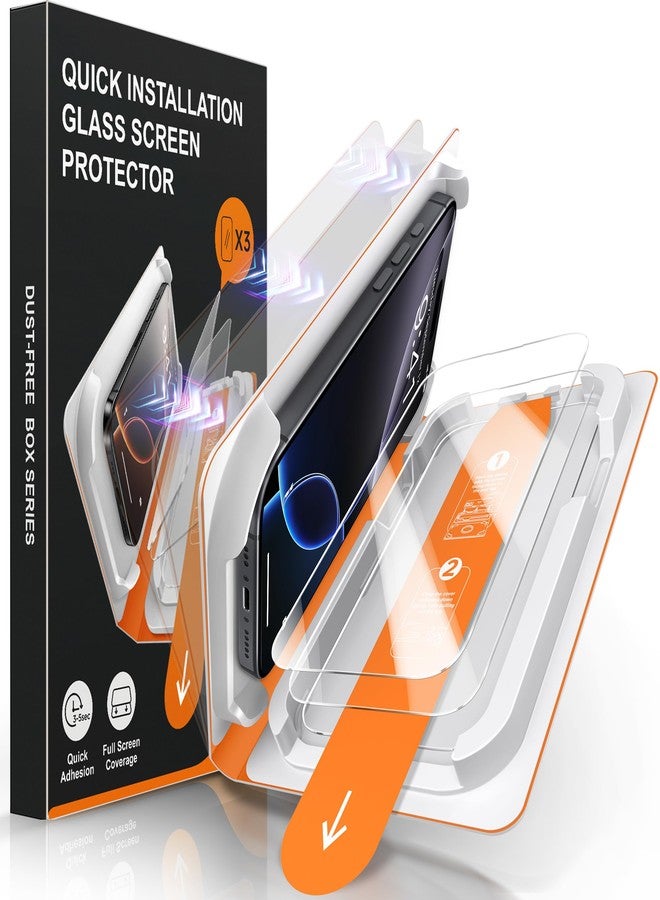 GolbinBox 3 Pack Screen Protector for iPhone 16 Pro 6.3 Inch, Military-Grade Shatterproof HD Tempered Glass with Installation Tray, 9H Hardness, Anti-Scratch, Anti-Blue Light | Bubble-Free Application - Image 1