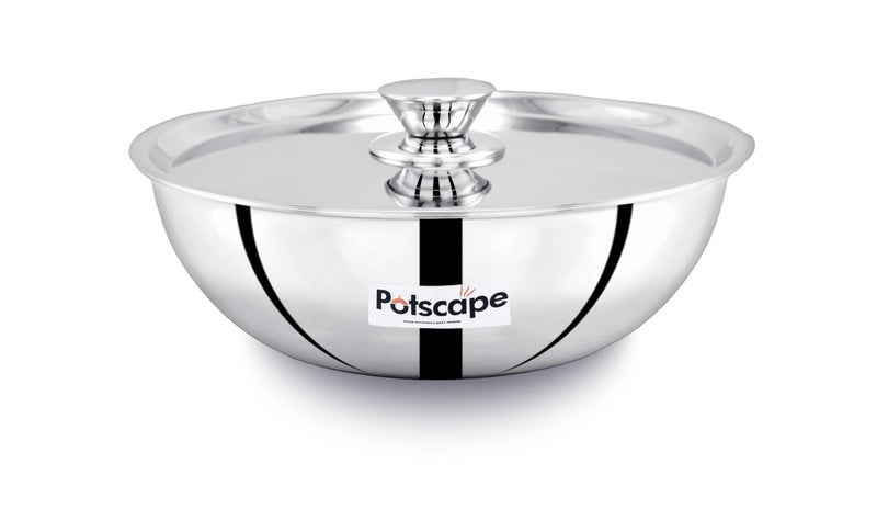 POTSCAPE Potscape Triply Kadai/Tasla with Lid, 20 cm Capacity 1.7 LTR | Less Food Burns | No Harmful Coating | TriPly SAS Construction | Induction Friendly Dishwasher Safe - 5 Year Warranty - Image 1