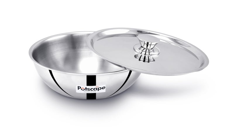 POTSCAPE Potscape Triply Kadai/Tasla with Lid, 20 cm Capacity 1.7 LTR | Less Food Burns | No Harmful Coating | TriPly SAS Construction | Induction Friendly Dishwasher Safe - 5 Year Warranty - Image 2