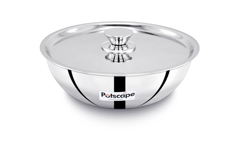 POTSCAPE Potscape Triply Kadai/Tasla with Lid, 20 cm Capacity 1.7 LTR | Less Food Burns | No Harmful Coating | TriPly SAS Construction | Induction Friendly Dishwasher Safe - 5 Year Warranty - Image 3