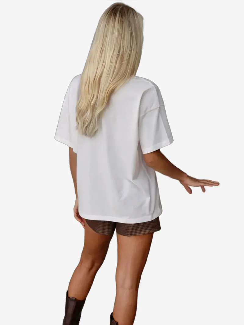 HICCUP %100 Cotton Oversized Printed Crew Neck Cotton T-Shirt