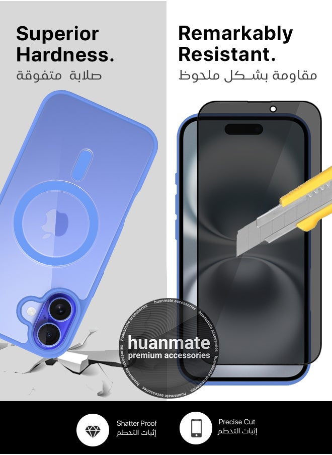 هووانميت - باقة الحماية ماغسيف 2 في 1 لأبل آيفون 16 - غطاء شفاف مقاوم للصدمات وحامي شاشة زجاجي مانع للتجسس، حماية شاملة مع شفافية عالية وسهولة التركيب - Image 1