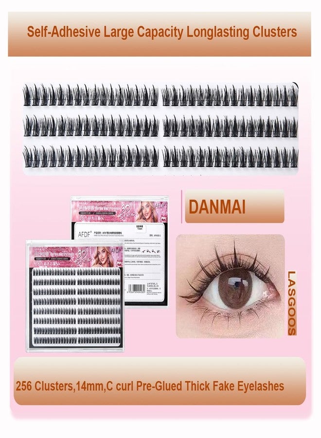 LASGOOS Self Adhesive False Eyelashes Clusters Press On 256Cluster Bulk Pallet LASGOOS Pre-Glued 14mm Long Thick 5D Lashes Eyelash Extensions Drama Comic Anime Longlasting No Glue Needed Lashes Natural - Image 2