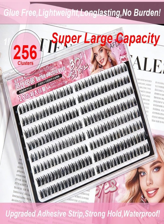 LASGOOS Self Adhesive False Eyelashes Clusters Press On 256Cluster Bulk Pallet LASGOOS Pre-Glued 14mm Long Thick 5D Lashes Eyelash Extensions Drama Comic Anime Longlasting No Glue Needed Lashes Natural - Image 3