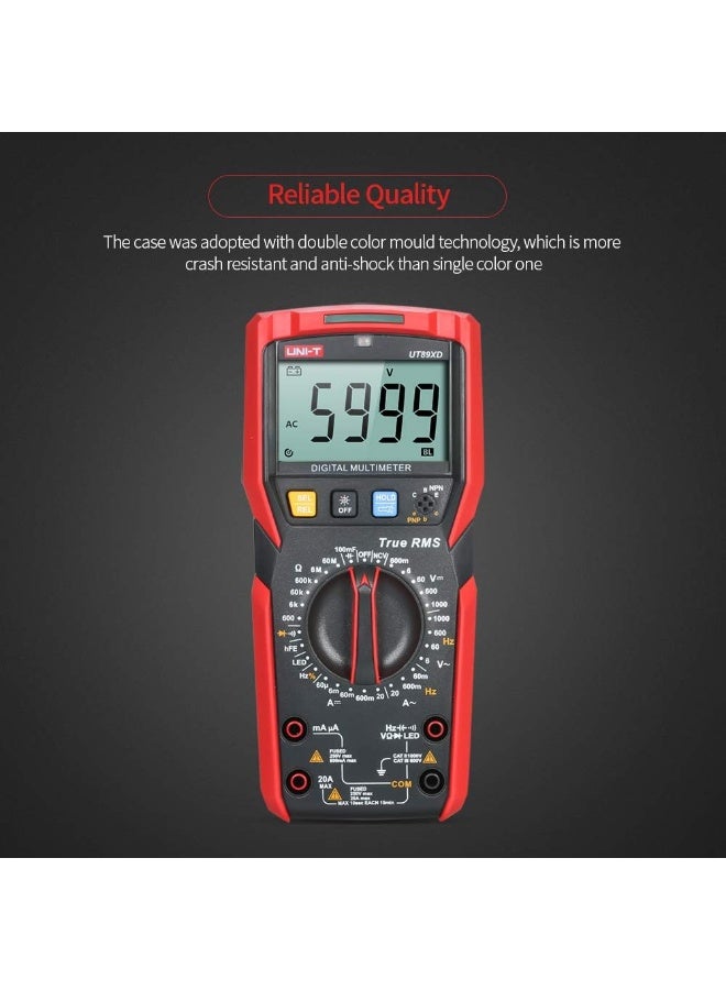 UNI-T UT89XD Digital Multimeter High Accuracy Handheld Mini Universal Meter 6000 Counts LCD Display True RMS Measure AC/DC Voltage Current Resistance Capacitance LED Test Frequency Diode Tester with - Image 5