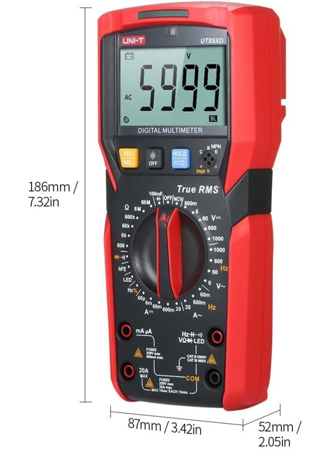 UNI-T UT89XD Digital Multimeter High Accuracy Handheld Mini Universal Meter 6000 Counts LCD Display True RMS Measure AC/DC Voltage Current Resistance Capacitance LED Test Frequency Diode Tester with - Image 4