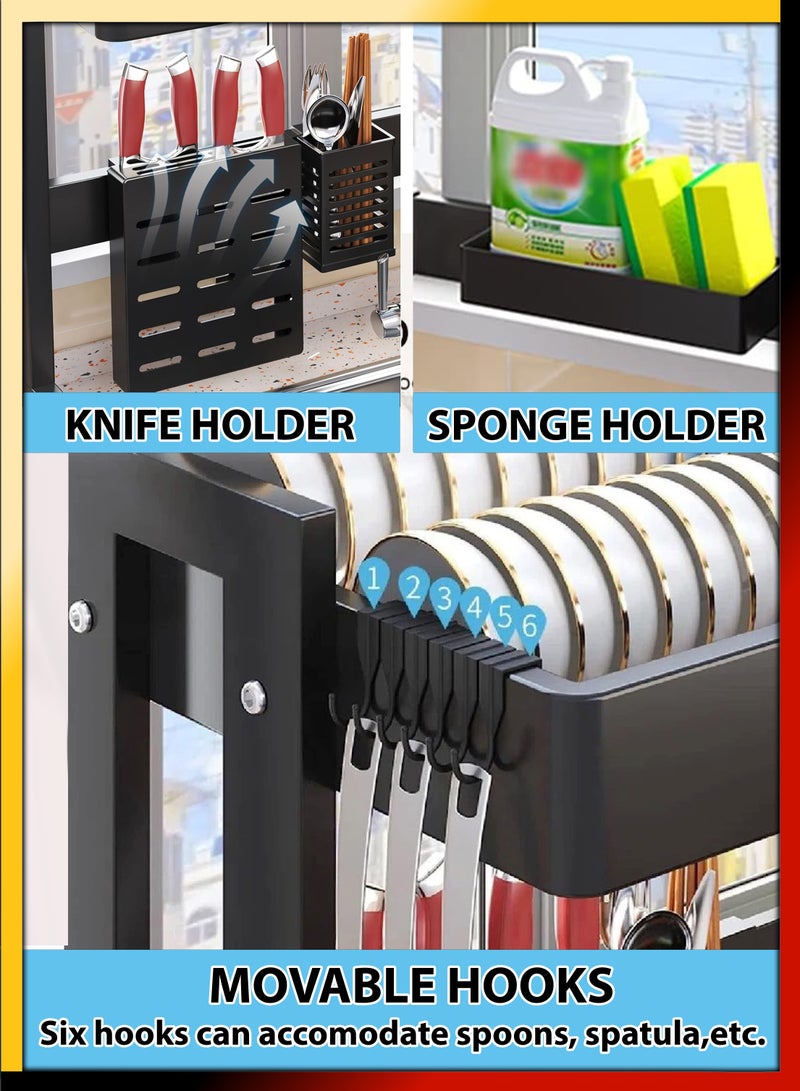 DBLEW Adjustable Length Single Layer Tier Over The Sink Dish Drying Stand Drainer Organizer Storage Rack Kitchen Countertop Cutlery Storage Organizer Utensil Plate Holder Drain Bracket Shelf Retractable - Image 5