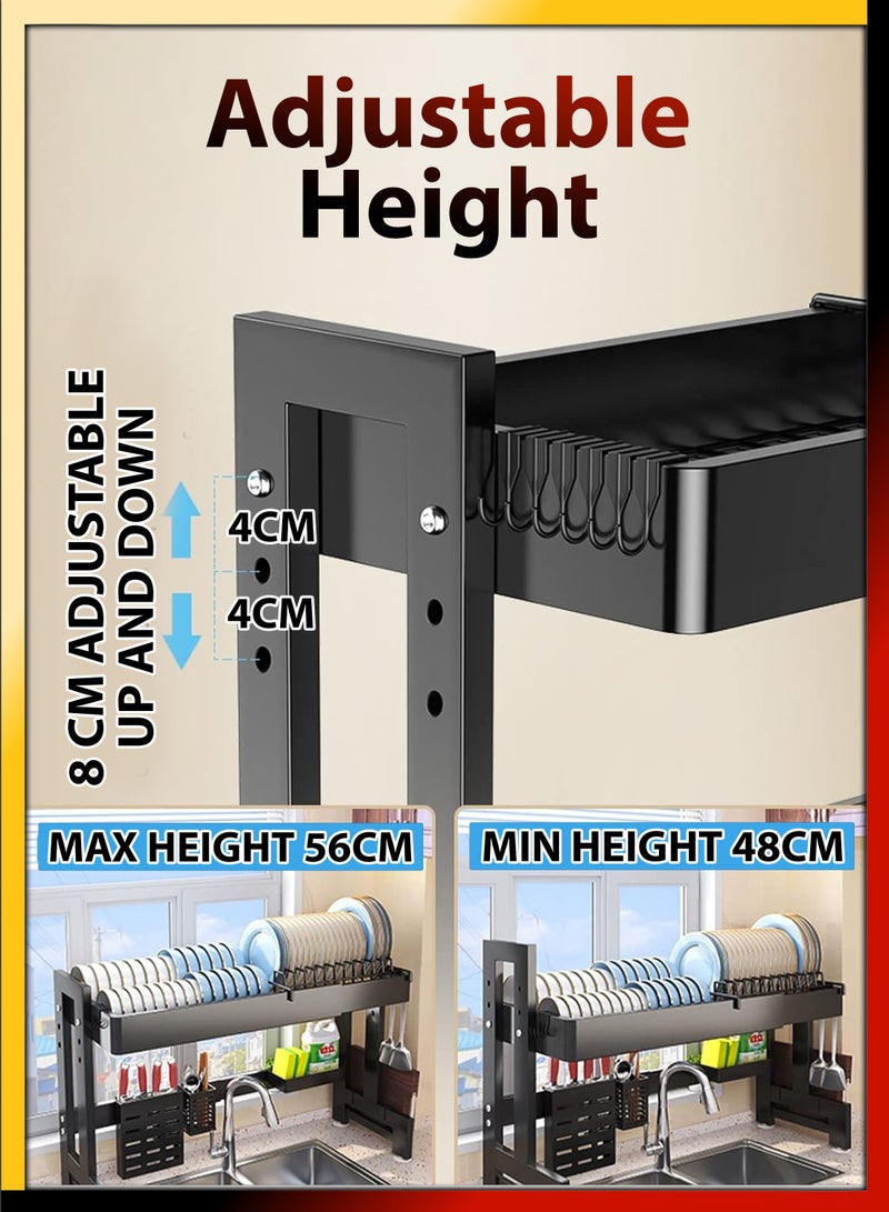 DBLEW Adjustable Length Single Layer Tier Over The Sink Dish Drying Stand Drainer Organizer Storage Rack Kitchen Countertop Cutlery Storage Organizer Utensil Plate Holder Drain Bracket Shelf Retractable - Image 3
