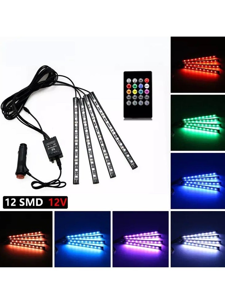 Car LED Strip Light, 4pcs 36 LED DC 12V Multicolor Music Car USB Interior Light LED Under Dash Lighting Kit with Sound Active Function Wireless Remote Control - Image 1