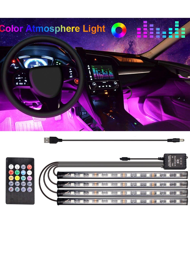 Car LED Strip Light, 4pcs 36 LED DC 12V Multicolor Music Car USB Interior Light LED Under Dash Lighting Kit with Sound Active Function Wireless Remote Control - Image 2