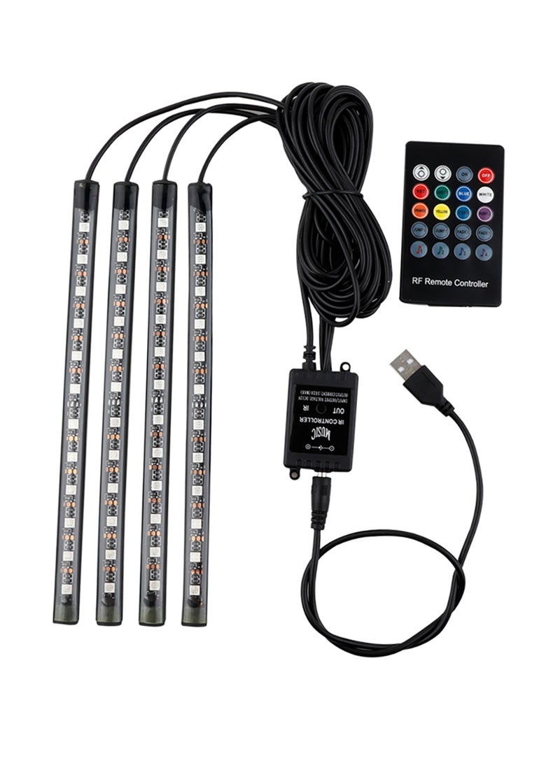 Car LED Strip Light, 4pcs 36 LED DC 12V Multicolor Music Car USB Interior Light LED Under Dash Lighting Kit with Sound Active Function Wireless Remote Control - Image 3