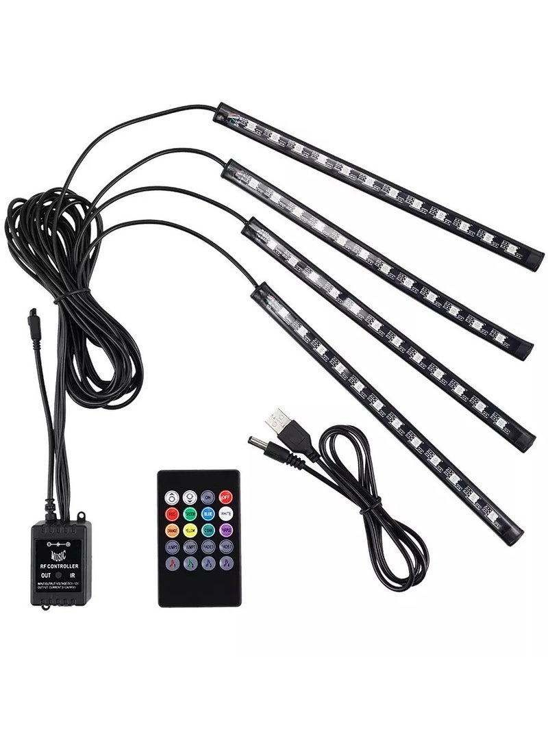 Car LED Strip Light, 4pcs 36 LED DC 12V Multicolor Music Car USB Interior Light LED Under Dash Lighting Kit with Sound Active Function Wireless Remote Control - Image 4