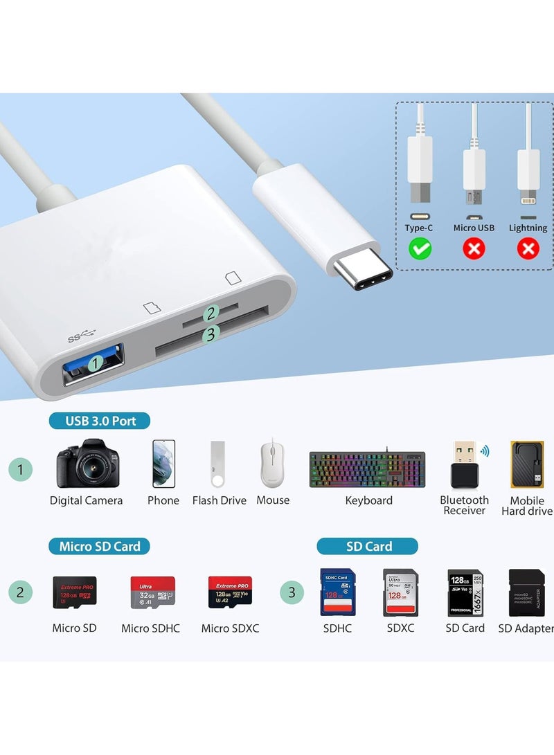 USB C SD TF Memory Card Reader, 3-in-1 Type C Camera Adapter Compatible with iPad, iPhone 15, MacBook Pro/Air, Samsung and More USB C Devices  - Image 2