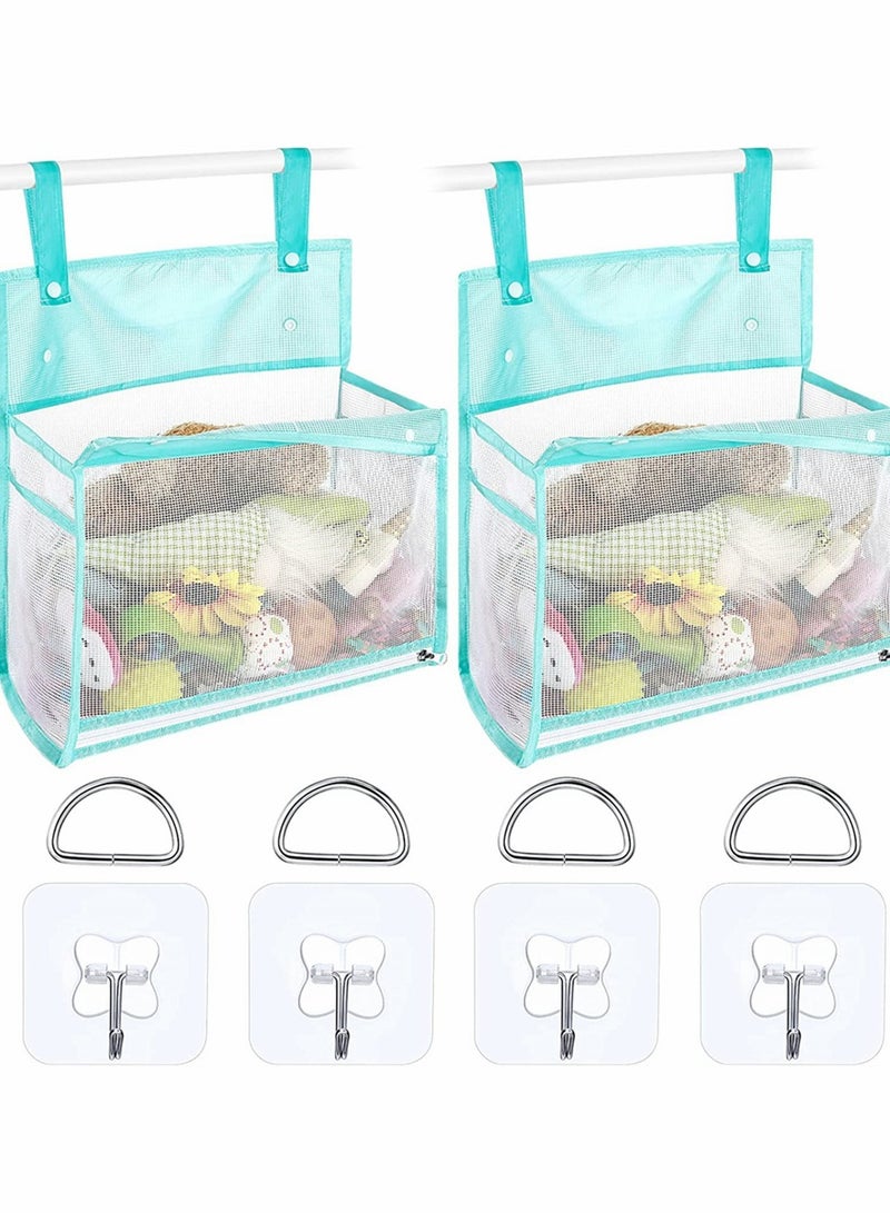 2 Pcs Blue Mesh Bath Toy Organizer with 4 Suction Hooks - Perfect Shower Caddy for Baby & Toddler Bath Toys, Ultimate Storage Solution for Bathtub Fun & Cleanliness - Image 1