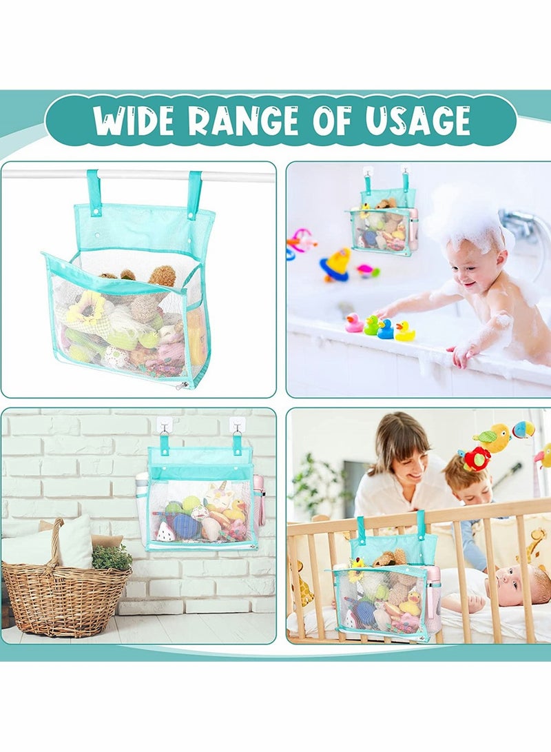 2 Pcs Blue Mesh Bath Toy Organizer with 4 Suction Hooks - Perfect Shower Caddy for Baby & Toddler Bath Toys, Ultimate Storage Solution for Bathtub Fun & Cleanliness - Image 5