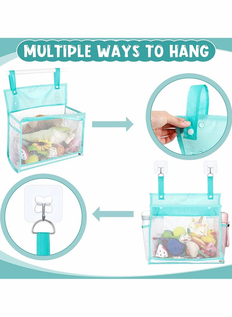 2 Pcs Blue Mesh Bath Toy Organizer with 4 Suction Hooks - Perfect Shower Caddy for Baby & Toddler Bath Toys, Ultimate Storage Solution for Bathtub Fun & Cleanliness - Image 4
