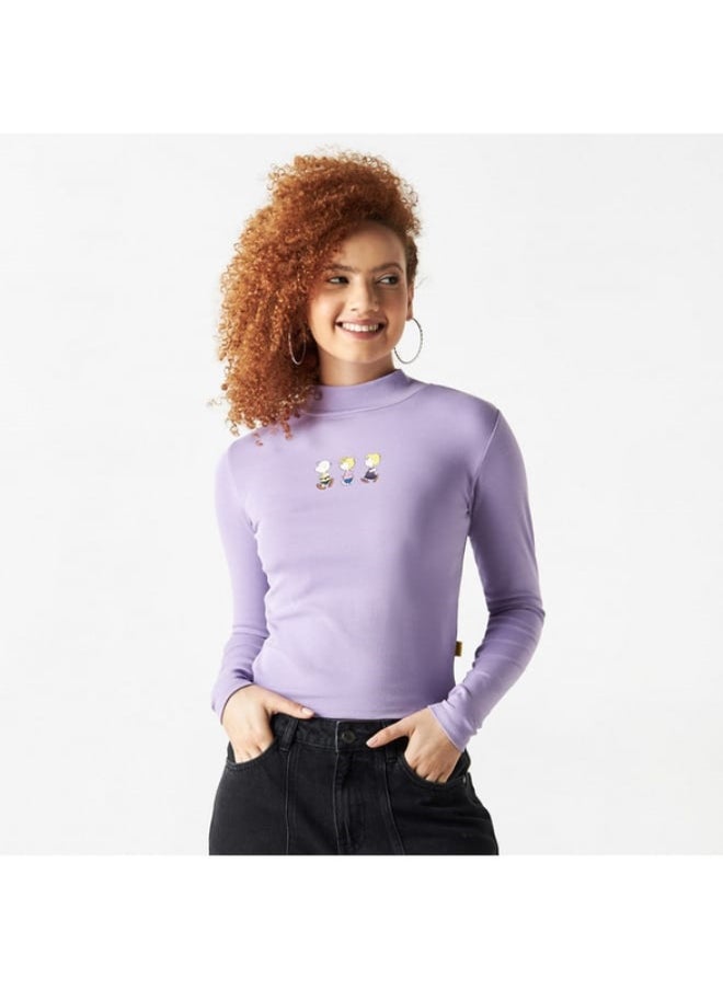 SP Characters Peanuts Print High Neck T-shirt with Long Sleeves  - Image 3