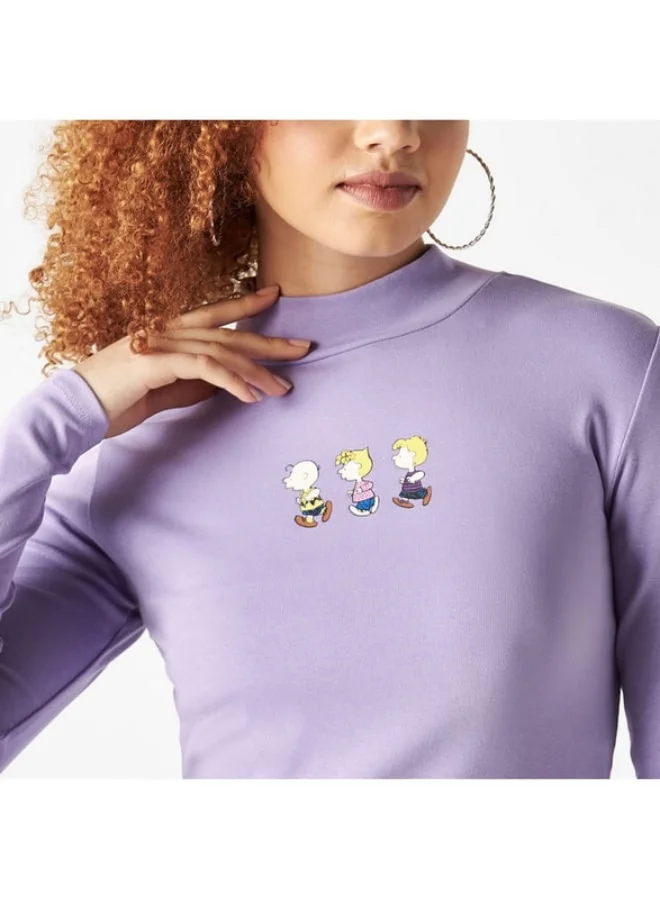 SP Characters Peanuts Print High Neck T-shirt with Long Sleeves
