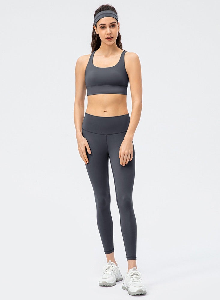 Loquat Double-sided grinding hair shock-proof sports bra high-waist tight pants fitness two-piece set  - Image 1
