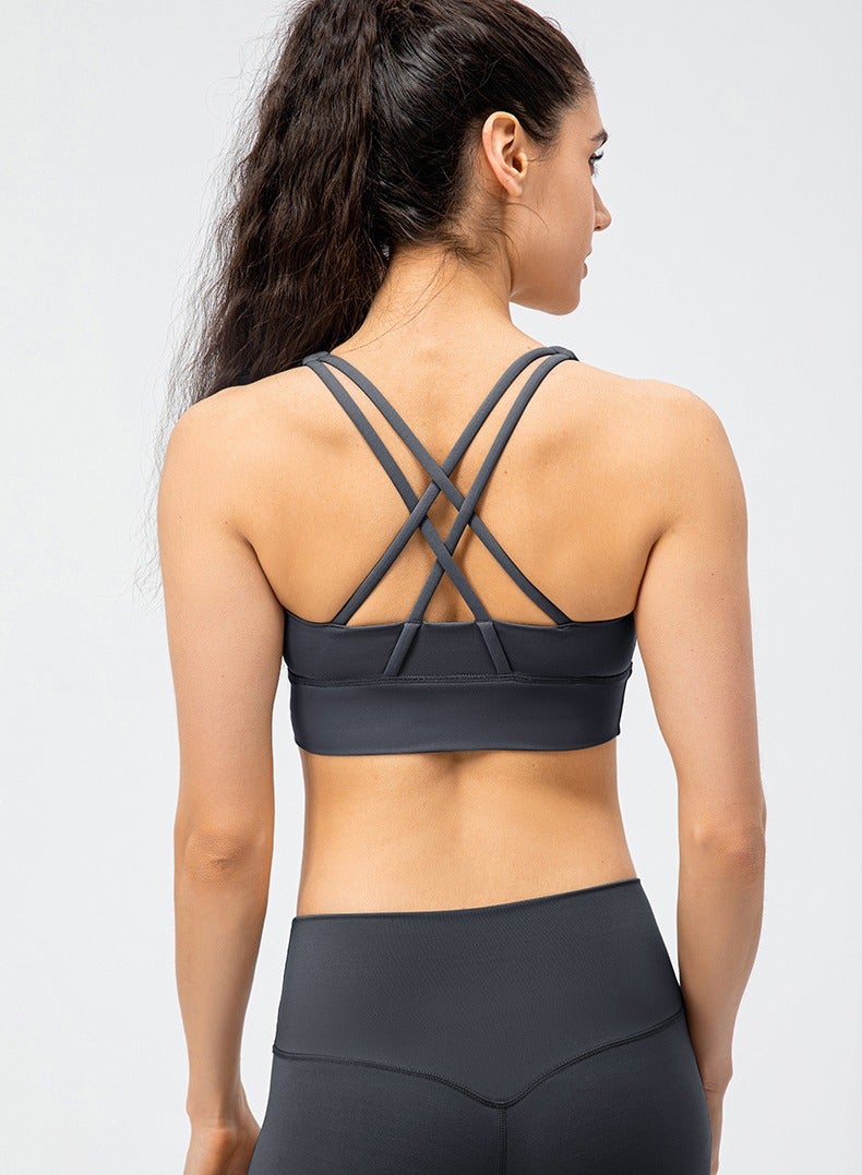 Loquat Double-sided grinding hair shock-proof sports bra high-waist tight pants fitness two-piece set  - Image 2