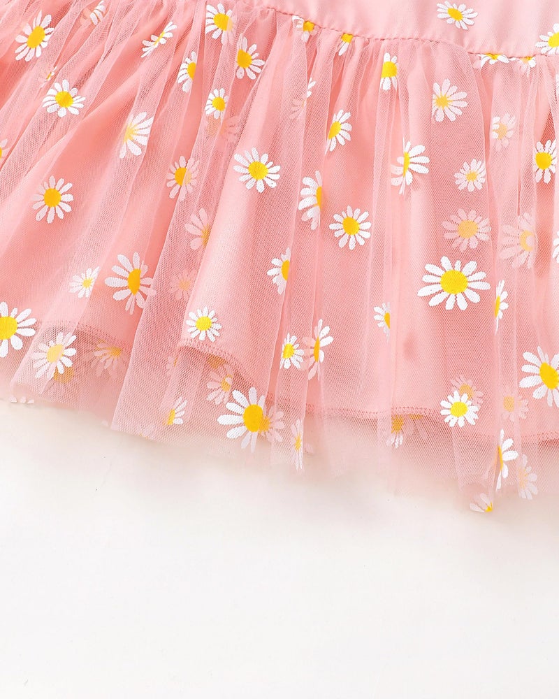 SODLON Kids Clothes Girls Clothes Size 6 Girls Clothes Size 7 Winter Fall Spring Outfits Ruffle Pink Daisy Tulle Top Flare Jeans Bell Bottom Denim Pants School 6 7 Year Old Girl Clothing - Image 4