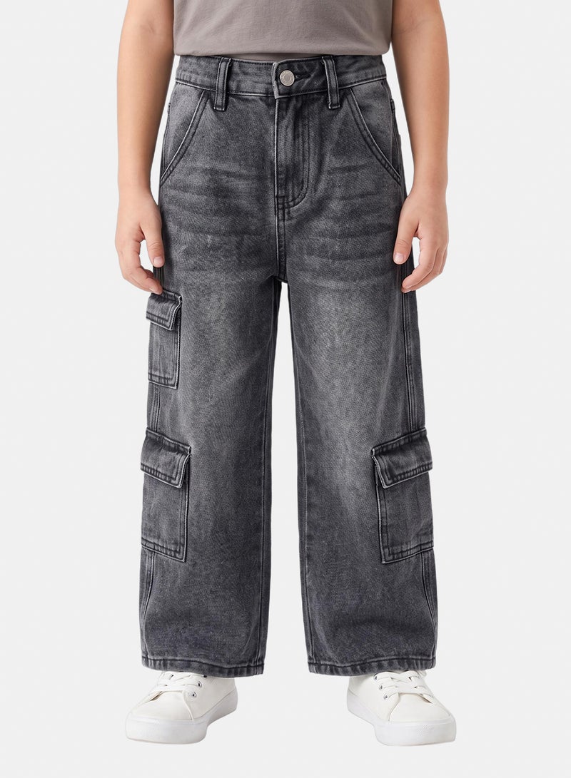Girls' Wide Leg Cargo Jeans