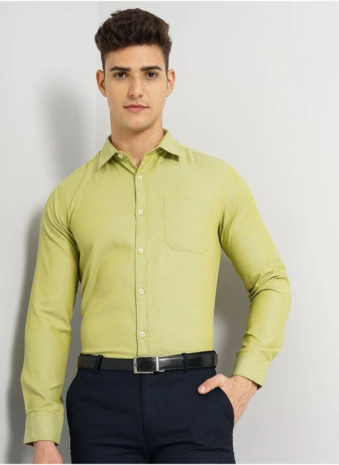 شركة المرآب الهندية Men Slim Fit Solid Full Sleeves Cutaway Collar Formal Shirt