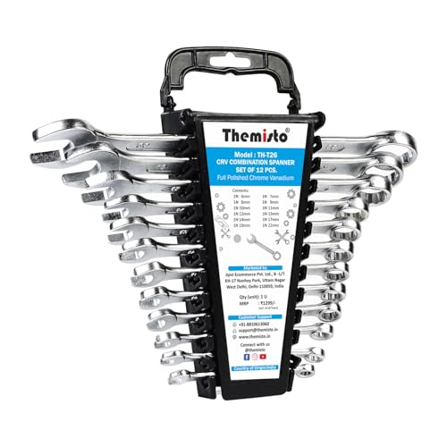 THEMISTO TH-T26 12 Pcs Combination Spanner Set | Open Jaw and Ring Spanners | Chrome Plated Durable Steel Wrench Tool Kit - Image 1